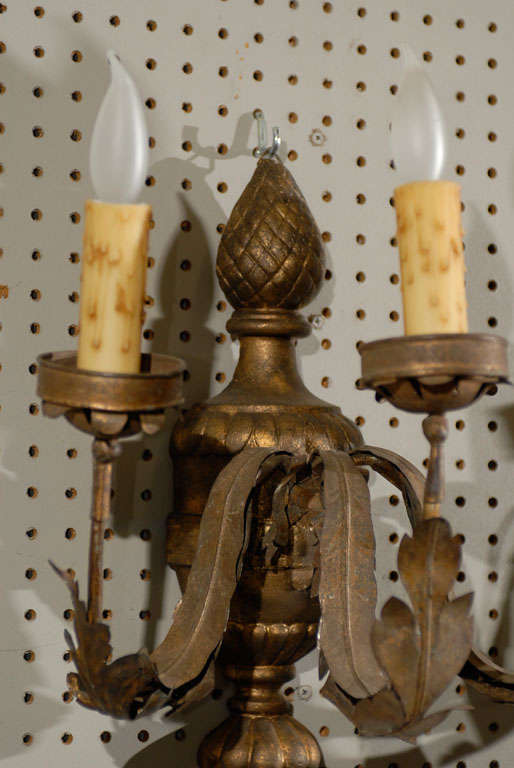 Pair of Gilded Tole and Wood Sconces from France For Sale 4