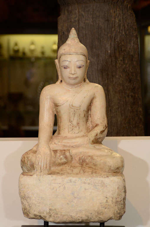 Burmese Alabaster Seated Buddha For Sale