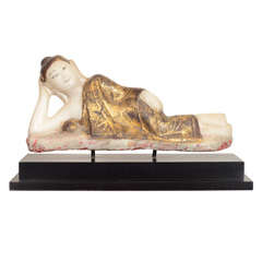 Reclining Alabaster Buddha, Mounted on Base