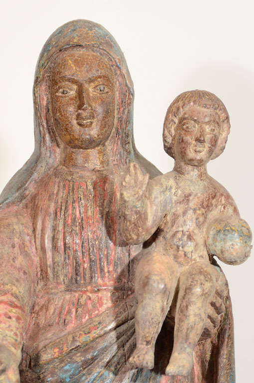 Carved Statue of Mother Mary with Baby Jesus For Sale