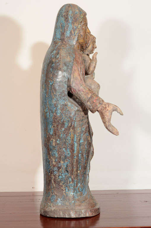 Wood Statue of Mother Mary with Baby Jesus For Sale