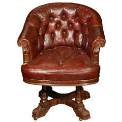 Antique English Leather Swivel Chair, Circa 1860