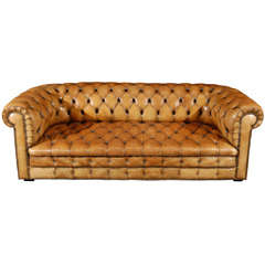 English Leather Chesterfield Sofa, Circa 1890