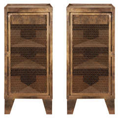 Vintage Pair of French Industrial Style Metal Cabinets, Circa 1950