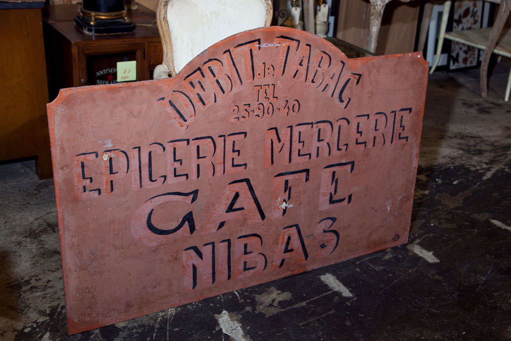 French painted metal tabac/cafe/epicerie trade sign, c. 1900-20 3