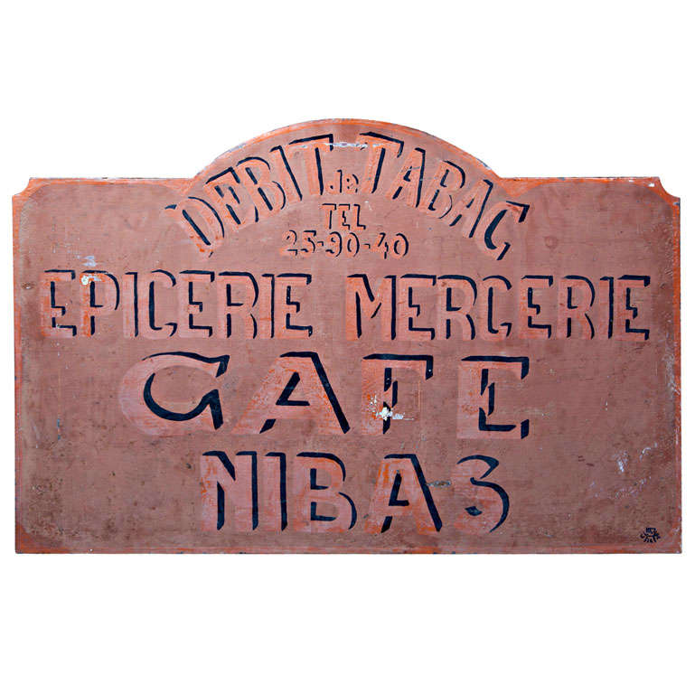 French painted metal tabac/cafe/epicerie trade sign, c. 1900-20