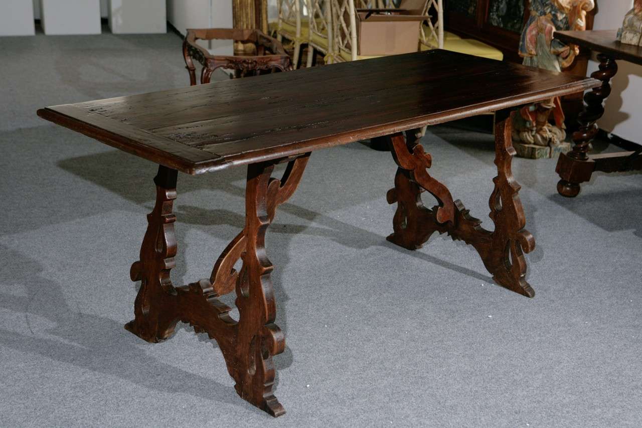 Hand-carved, Italian trestle table from Florence.