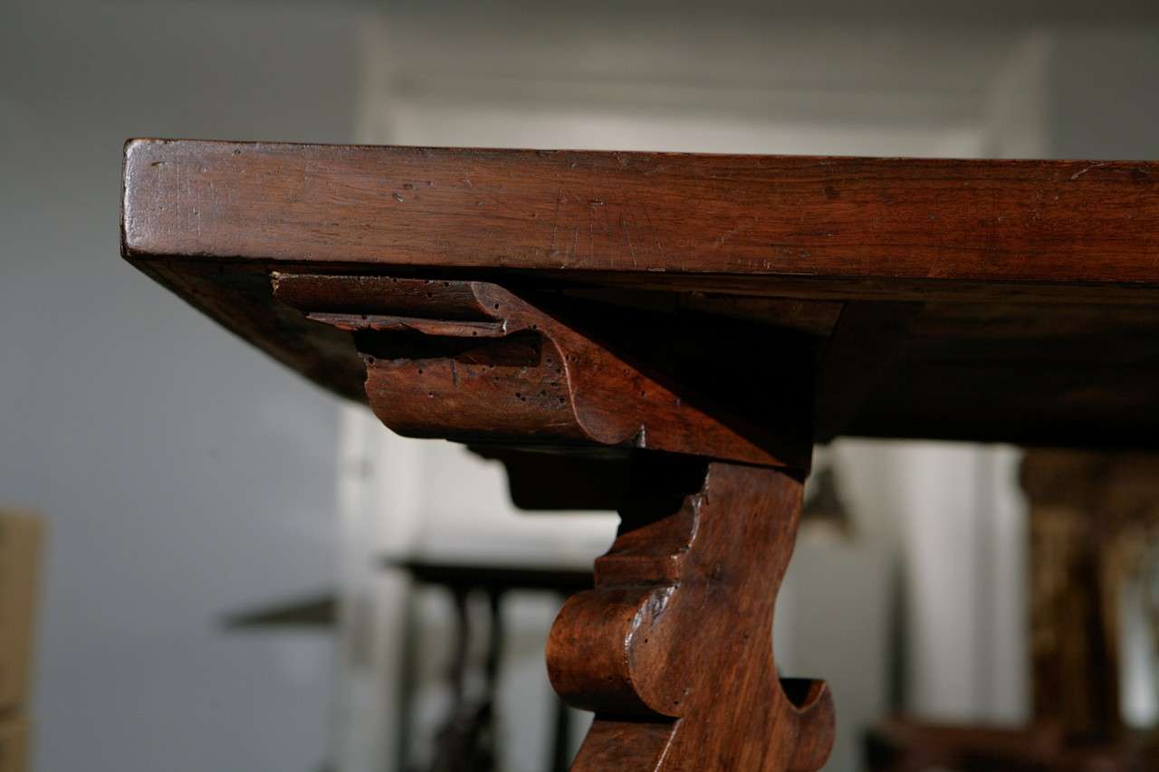 Walnut Tuscan Table with Iron Trestle For Sale
