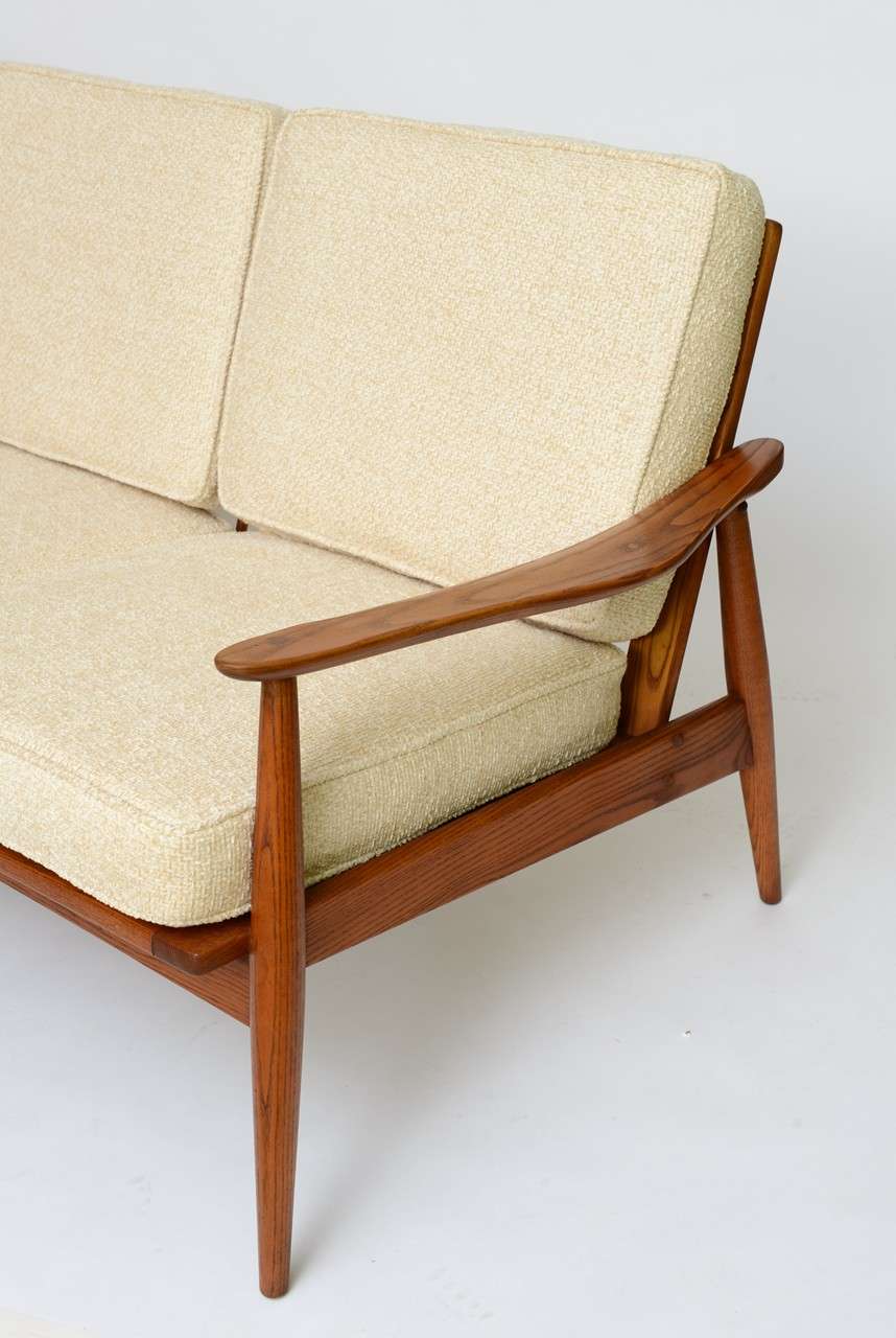 Danish 50s Spindle Back Wide Arm Three Seat Sofa In Excellent Condition In Miami, FL