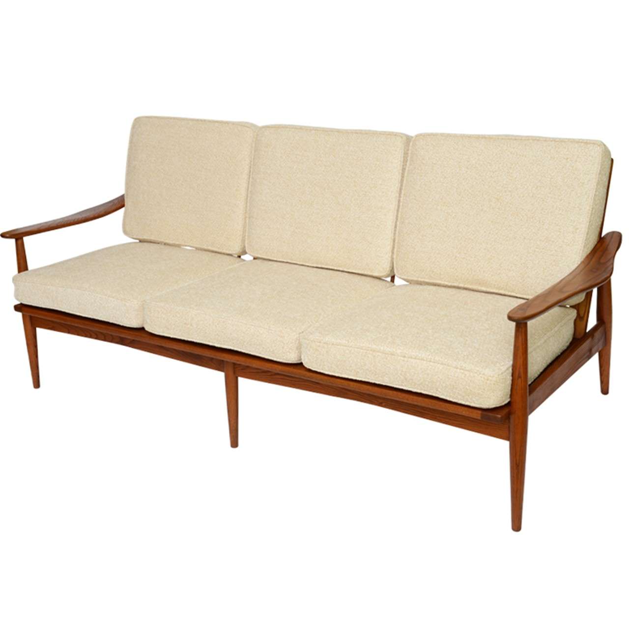 Danish 50s Spindle Back Wide Arm Three Seat Sofa