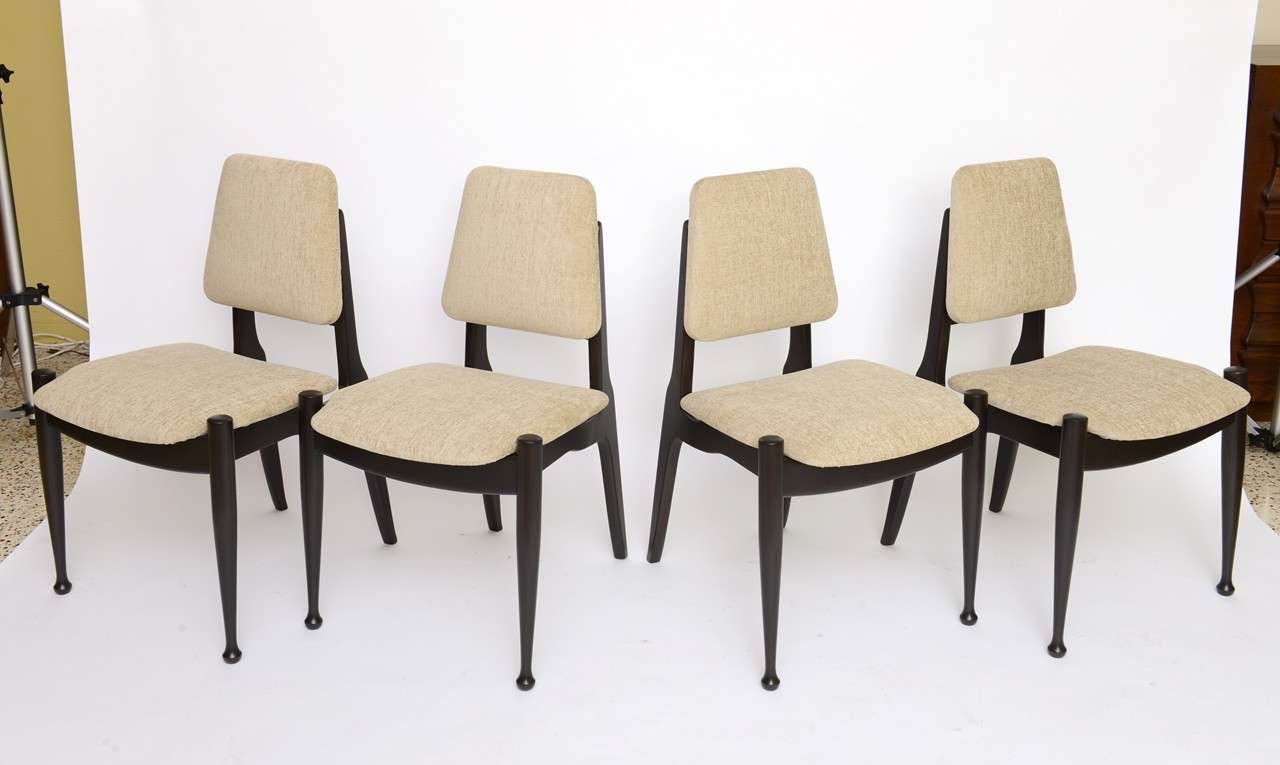 Scandinavian Modern Four Greta Grossman Style  Ebonized 50s Modern Dining Chairs