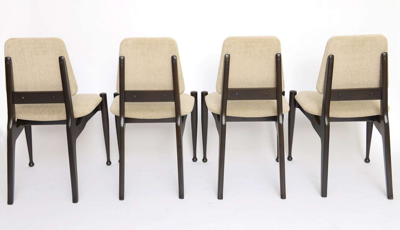 Carved Four Greta Grossman Style  Ebonized 50s Modern Dining Chairs