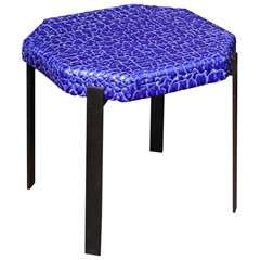 Cobalt Blue Ceramic and Steel Side Table