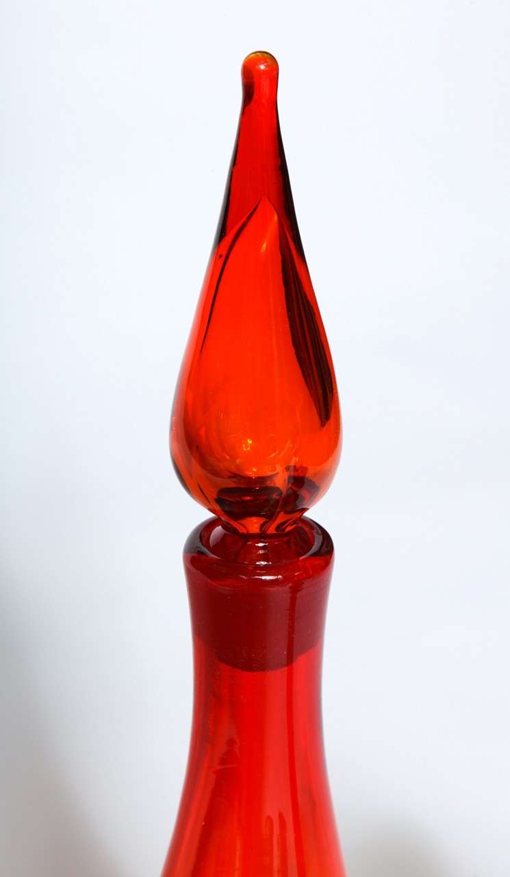 Glass Grouping of Tangerine Blenko Decanters