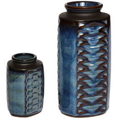 Amazing Pair of Blue Vases by Einar Johansen for Soholm