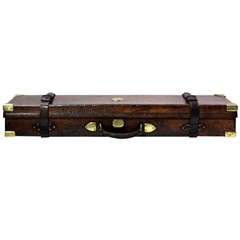 Vintage English Leather Shotgun Case with Fitted Interior and Lift Out Tray 