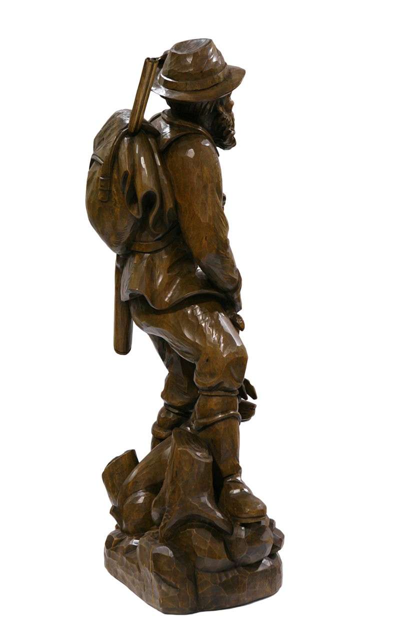 20th Century A Wooden German Carving of A Hunter with Dog 