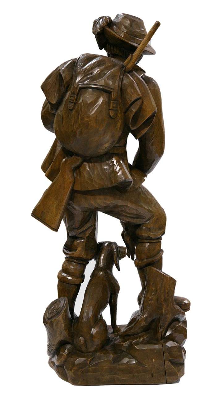 A Wooden German Carving of A Hunter with Dog  2