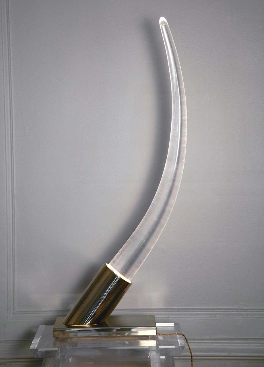 Unusual tusk Lucite lamp on chromed metal base.
By Maison Jansen
1970's
  
