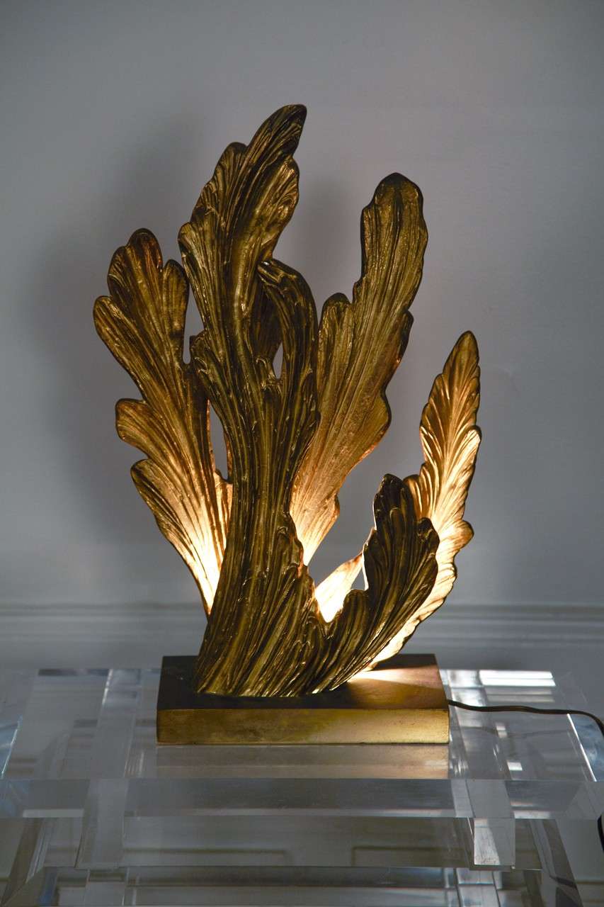 Unusual and rare lamp in solid bronze signed Charles