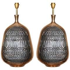 Huge pair of bronze table lamps by Leon Caldéri