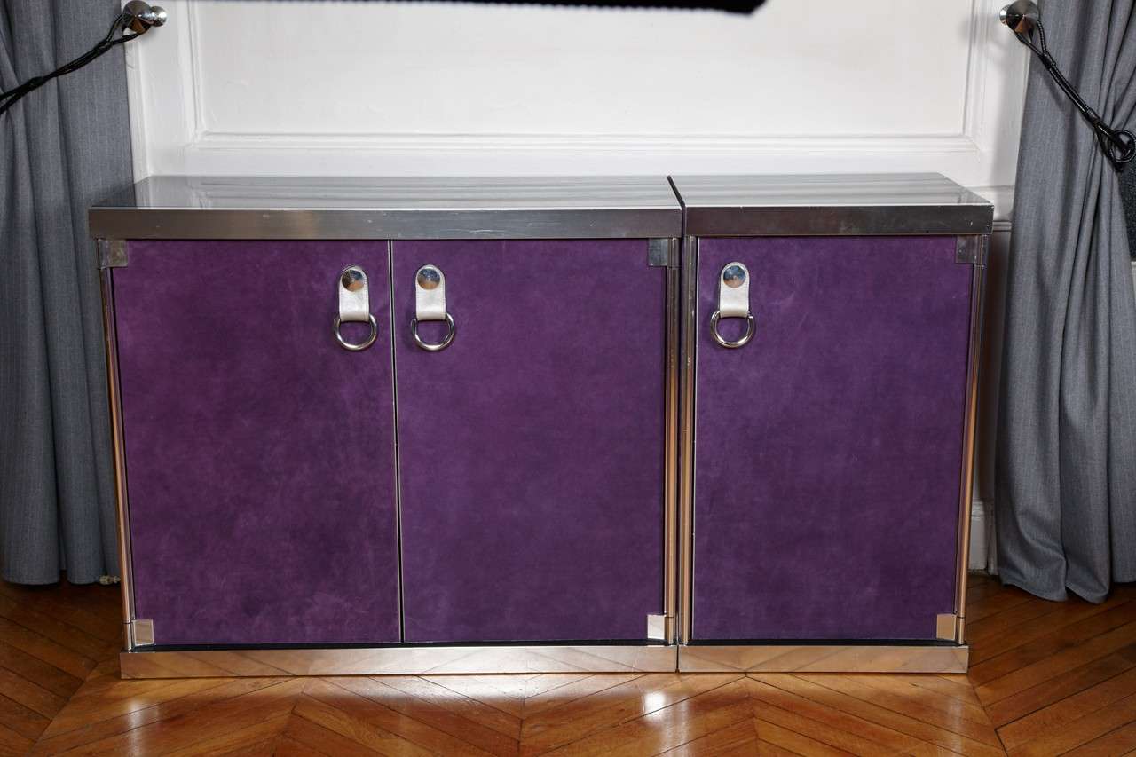 Great side board covered with suede (in two parts),
circa 1970s.