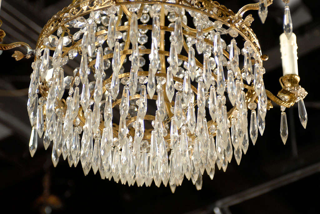 French Six-Light Crystal Basket Chandelier in Empire Style from the 19th Century In Good Condition In Atlanta, GA