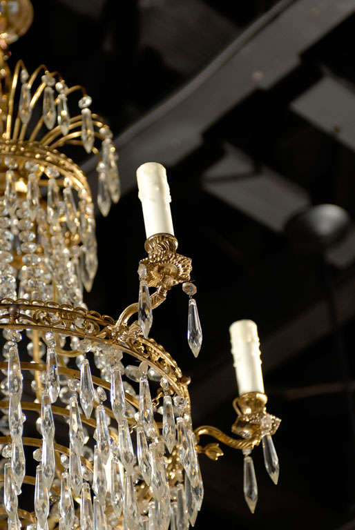 Bronze French Six-Light Crystal Basket Chandelier in Empire Style from the 19th Century