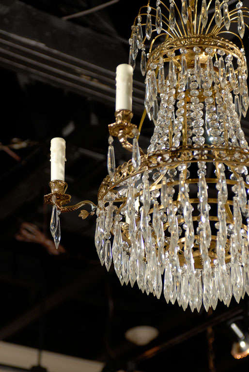 French Six-Light Crystal Basket Chandelier in Empire Style from the 19th Century 1