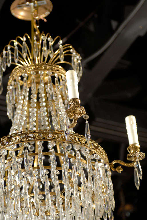 French Six-Light Crystal Basket Chandelier in Empire Style from the 19th Century 2