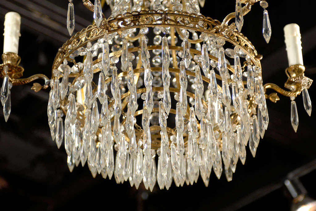 French Six-Light Crystal Basket Chandelier in Empire Style from the 19th Century 3