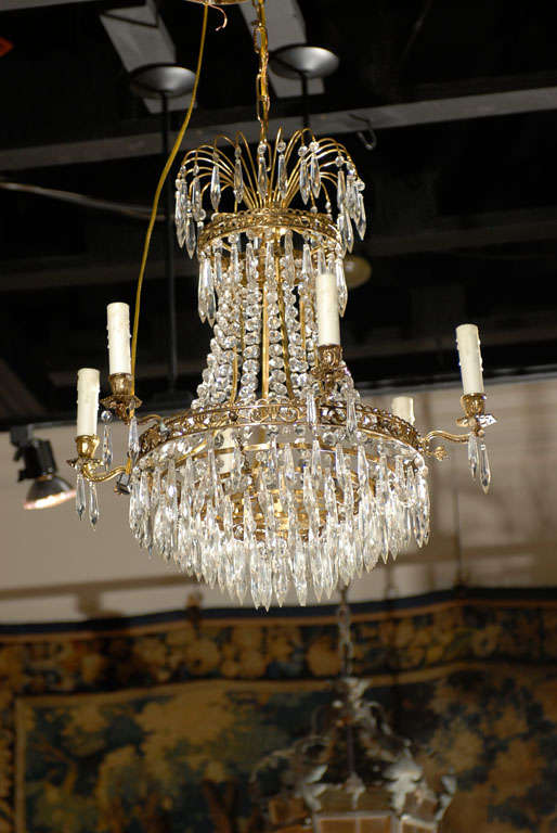 French Six-Light Crystal Basket Chandelier in Empire Style from the 19th Century 4