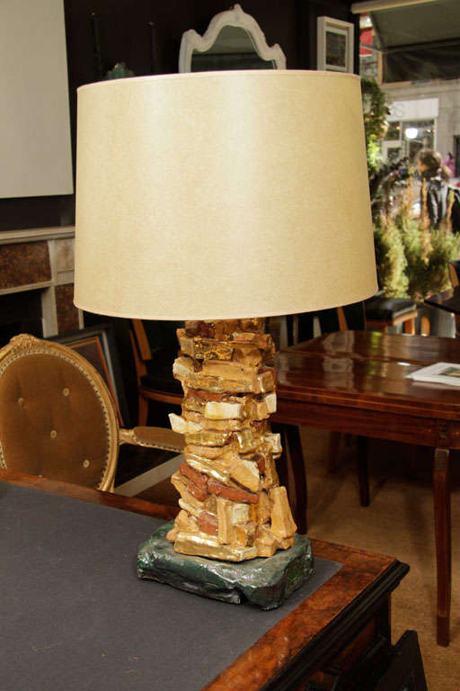 American Rocaille Parcel Gilt, Clear and Copper Glazed Lamp