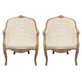 Pair 19th c. Louis XV Painted Barrel Back and Tufted Chairs