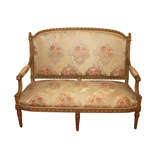 19th c. Louis XVI Settee in Original Silk Fabric