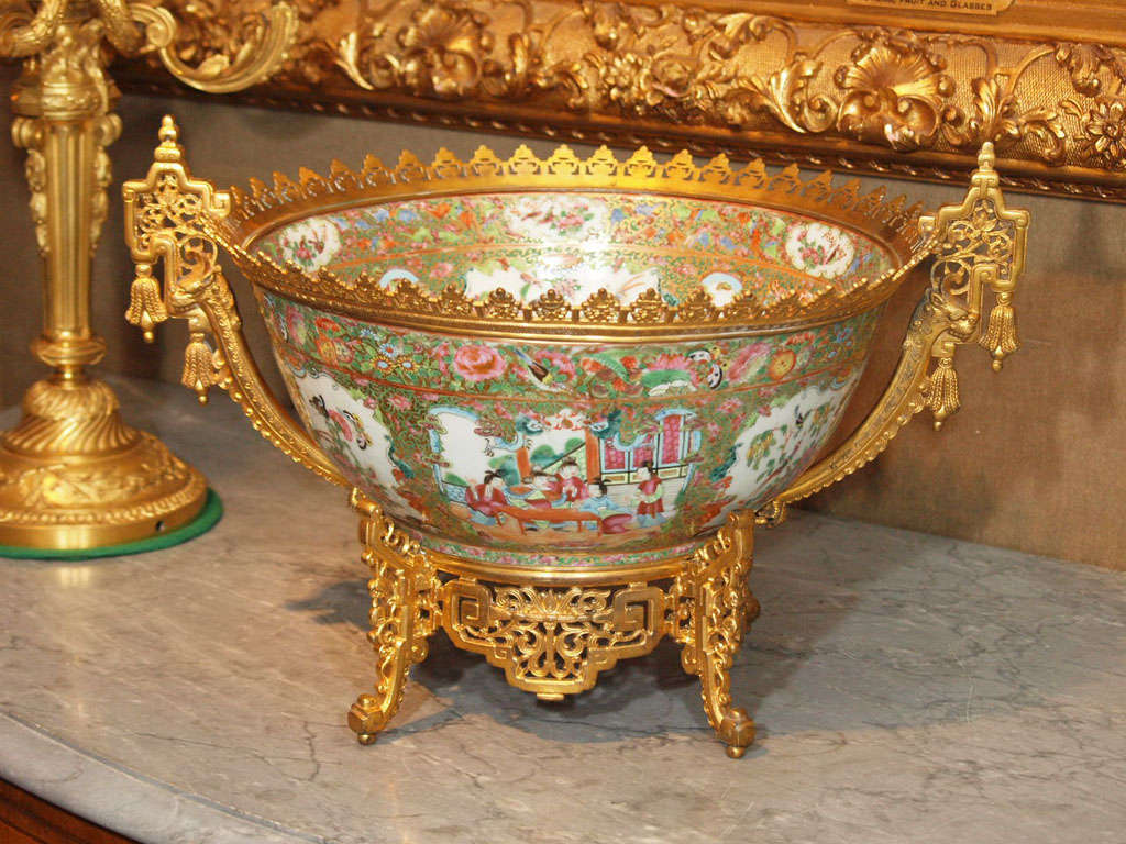 Antique "Rose Medalion" Ormolu Mounted Bowl