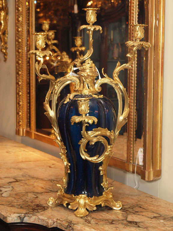 Magnificent Antique French Cobalt Urns with Ormulu Mounts Louis XV