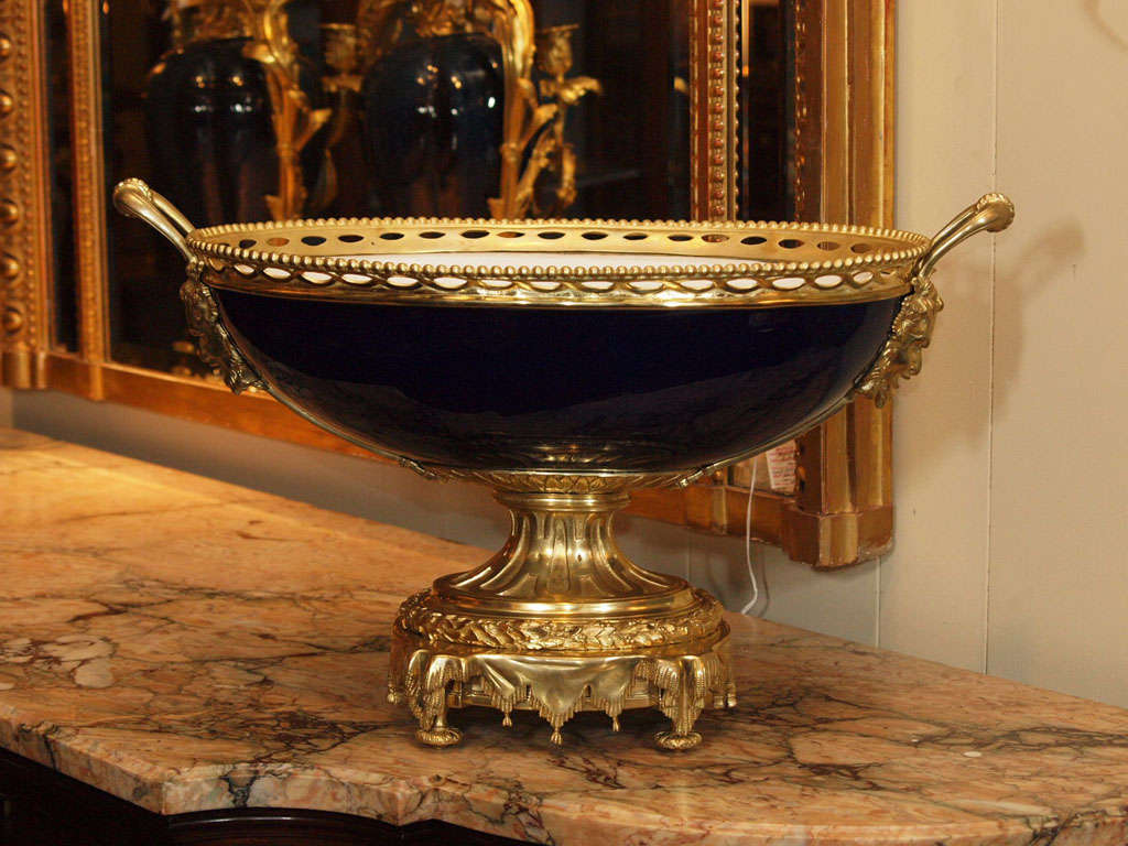 Antique French Cobalt Blue Jardiniere with Ormulu Mounts