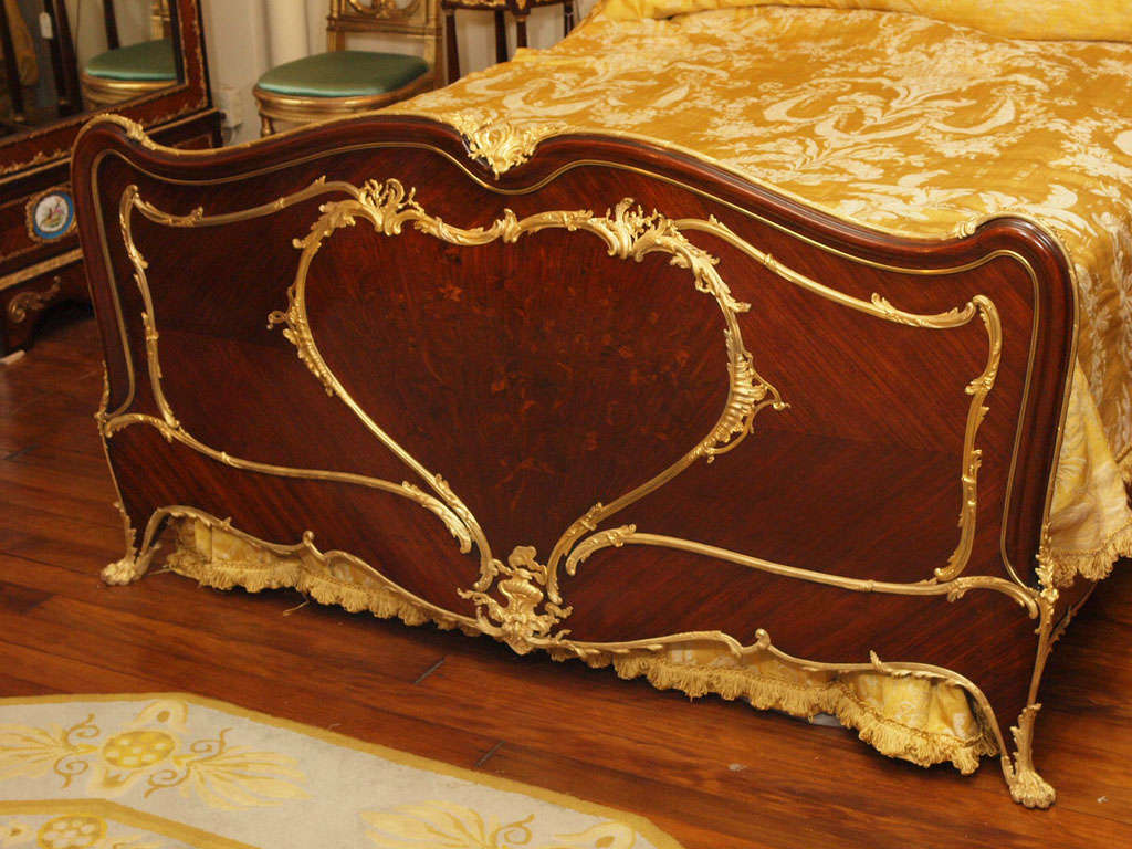 Antique French Ormolu Mounted Mahogany Bed Signed Francois Linke In Excellent Condition In New Orleans, LA