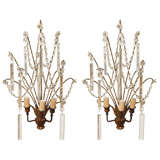 Pair of Crystal and Bronze Italian  Sconces