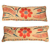 Pair Suzani and Linen Pillows