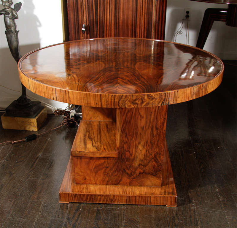 Cubist circular burl wood occasional table