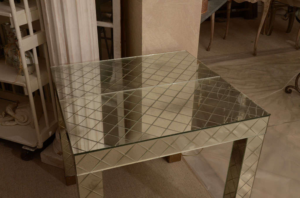 Late 20th Century Pair of Mirrored Occasional Tables with Brass Feet For Sale