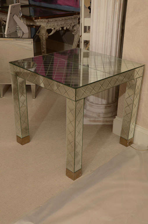 Pair of Mirrored Occasional Tables with Brass Feet For Sale 1