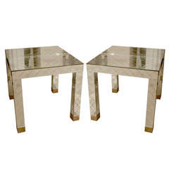 Pair of Mirrored Occasional Tables with Brass Feet