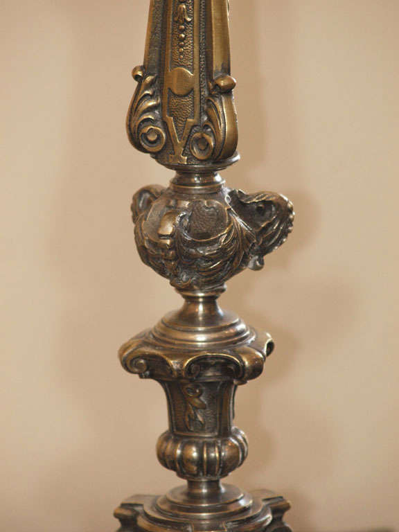 Pair French Silvered Bronze Candlesticks Repurposed as Lamps 2