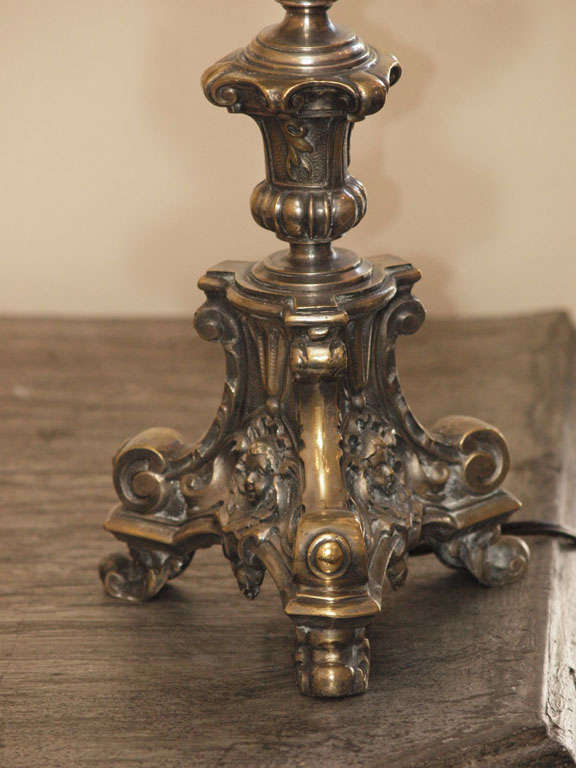 Pair French Silvered Bronze Candlesticks Repurposed as Lamps 3