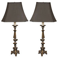 Pair French Silvered Bronze Candlesticks Repurposed as Lamps
