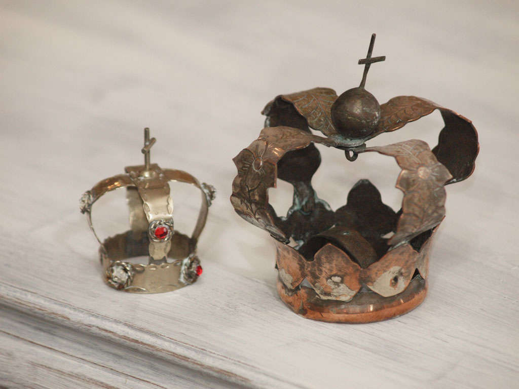 Charming and unusual collection of crowns from 19C and early 20thC Europe and South America.  These were likely from church statues of Jesus and various saints. Only 3 of the collection remain.  We will sell the pieces individually.

Please note