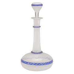 St. Louis Crystal Latticino Decanter w/ Blue "Paperweight" Trim